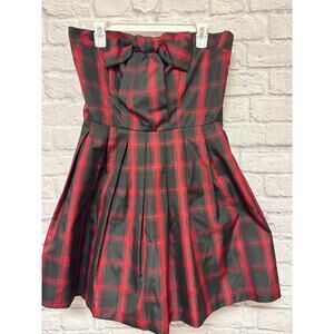Retro Doll Red Black Plaid Strapless Bow Mini Formal Gothic Party Dress XXL NWOT